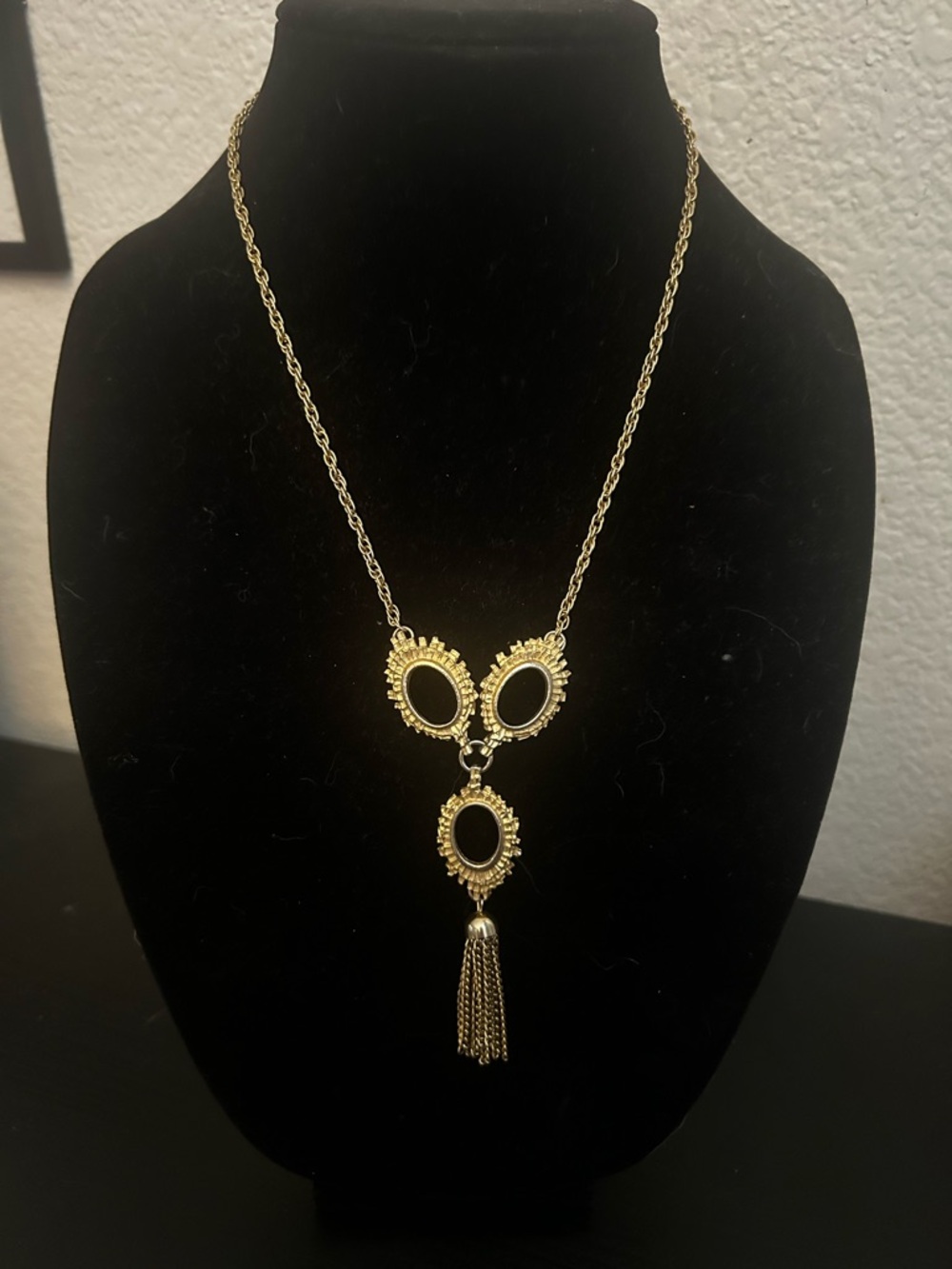 Gold-Tone Triple Oval Tassel Pendant Necklace - Women Jewelry